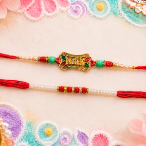 DivoRama Set of 2 BROTHER Rakhi for Brother | Antique Gold Message Rakhi with Red Green Beads & Pearl Rakhi | Designer Rakhi for Bhaiya Bhai | Raksha Bandhan 2026 Thread Rakhi