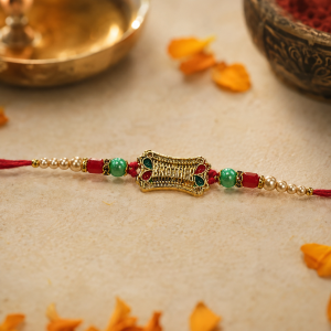 DivoRama Set of 2 BROTHER Rakhi for Brother | Antique Gold Message Rakhi with Red Green Beads & Pearl Rakhi | Designer Rakhi for Bhaiya Bhai | Raksha Bandhan 2026 Thread Rakhi