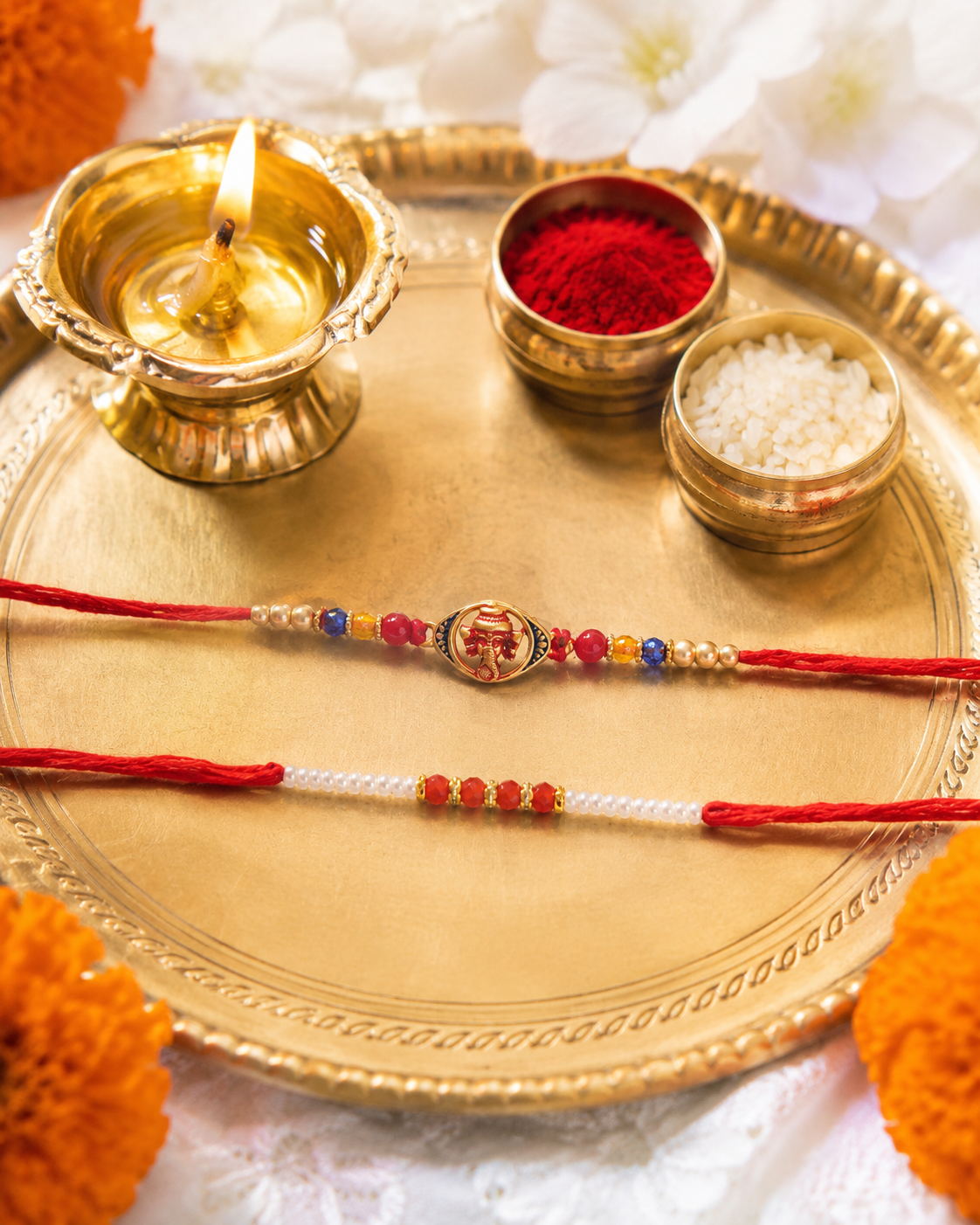 DivoRama Set of 2 Ganesha Rakhi for Brother | Auspicious Ganpati Spiritual Rakhi with Pearl Thread Rakhi | Designer Rakhi for Bhaiya Bhai | Raksha Bandhan 2026 Thread Rakhi