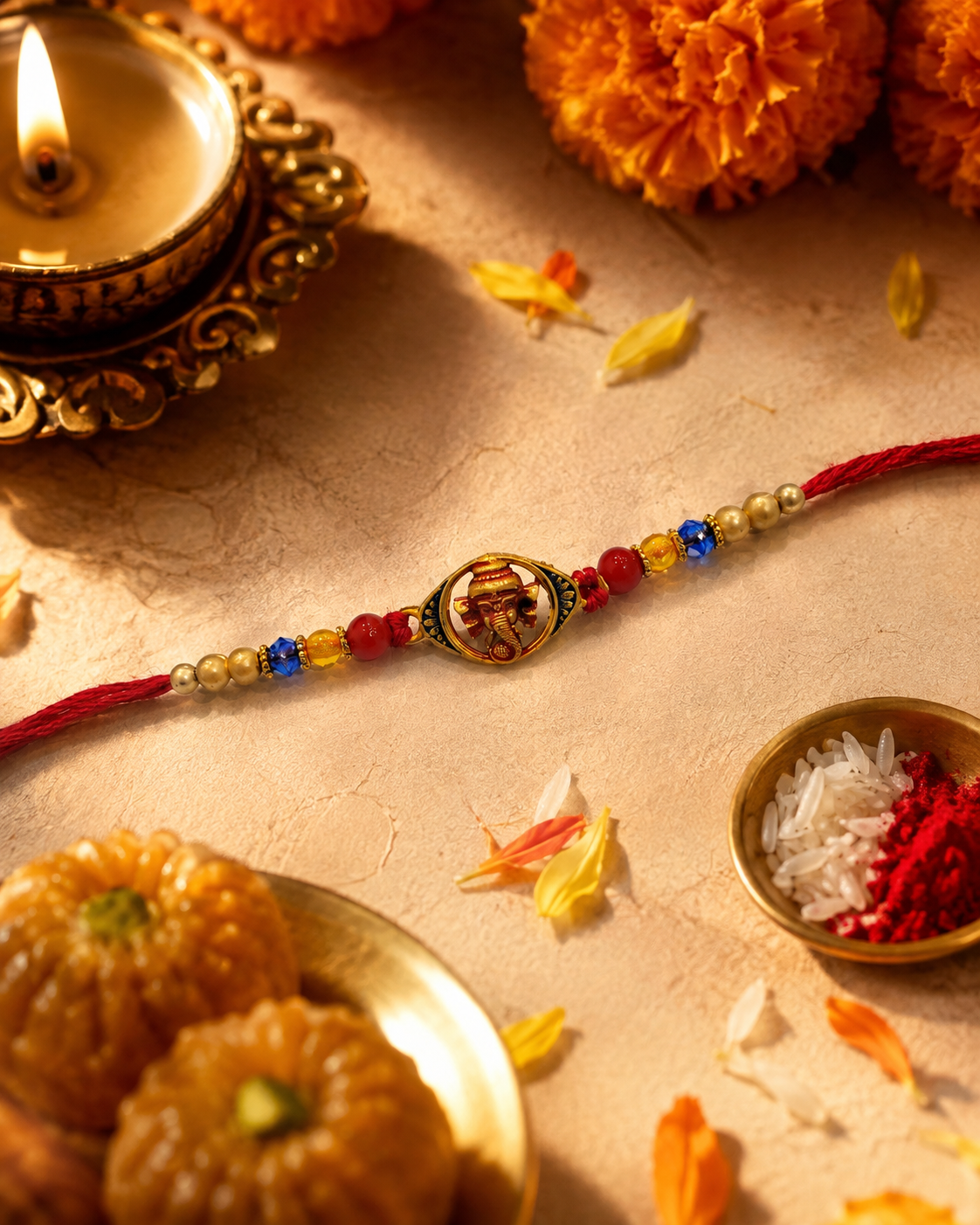 DivoRama Set of 2 Ganesha Rakhi for Brother | Auspicious Ganpati Spiritual Rakhi with Pearl Thread Rakhi | Designer Rakhi for Bhaiya Bhai | Raksha Bandhan 2026 Thread Rakhi