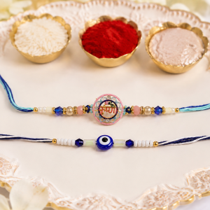 DivoRama Set of 2 Om Rakhi for Brother | Meenakari Om & Evil Eye Nazar Rakhi with Crystal Beads | Spiritual Designer Rakhi for Bhaiya Bhai | Raksha Bandhan 2026 Thread Rakhi