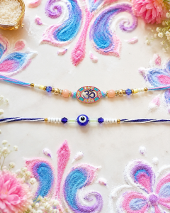 DivoRama Set of 2 for Rakhis | Oval Meenakari Om & Nazariya Evil Eye Rakhi with Beads | Spiritual Rakhi for Bhaiya Bhai | Raksha Bandhan 2026 Designer Thread Rakhi