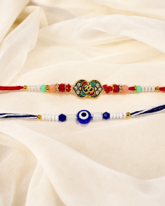 DivoRama Set of 2 Rakhi for Brother | Kundan Om Motif & Evil Eye Nazar Rakhi with Beads | Spiritual Designer Rakhi for Bhaiya Bhai | Raksha Bandhan 2026 Thread Rakhi