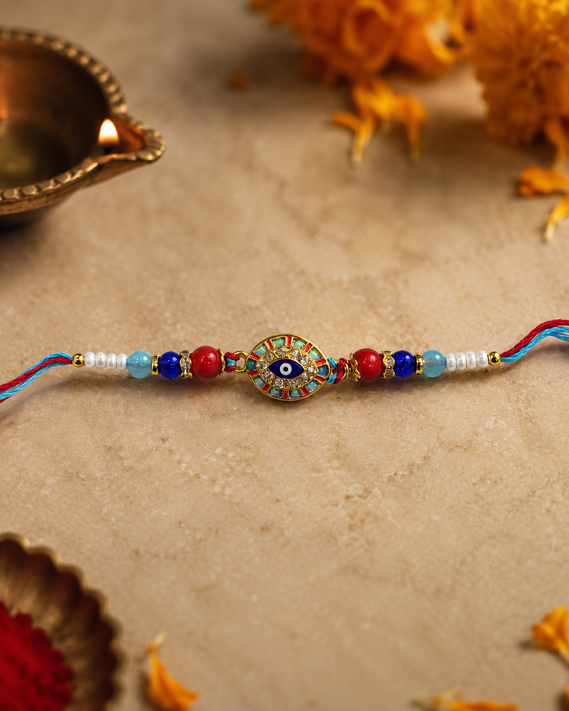 DivoRama Set of 2 Evil Eye Rakhi for Brother | AD Stone Nazariya Rakhi with Crystal & Pearl Beads | Designer Nazar Suraksha Rakhi for Bhaiya Bhai | Raksha Bandhan 2026 Thread Rakhi