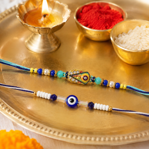 DivoRama Set of 2 Evil Eye Rakhi for Brother | Oxidised Antique Nazar Rakhi with Turquoise Beads | Designer Nazariya Rakhi for Bhaiya Bhai | Raksha Bandhan 2026 Thread Rakhi