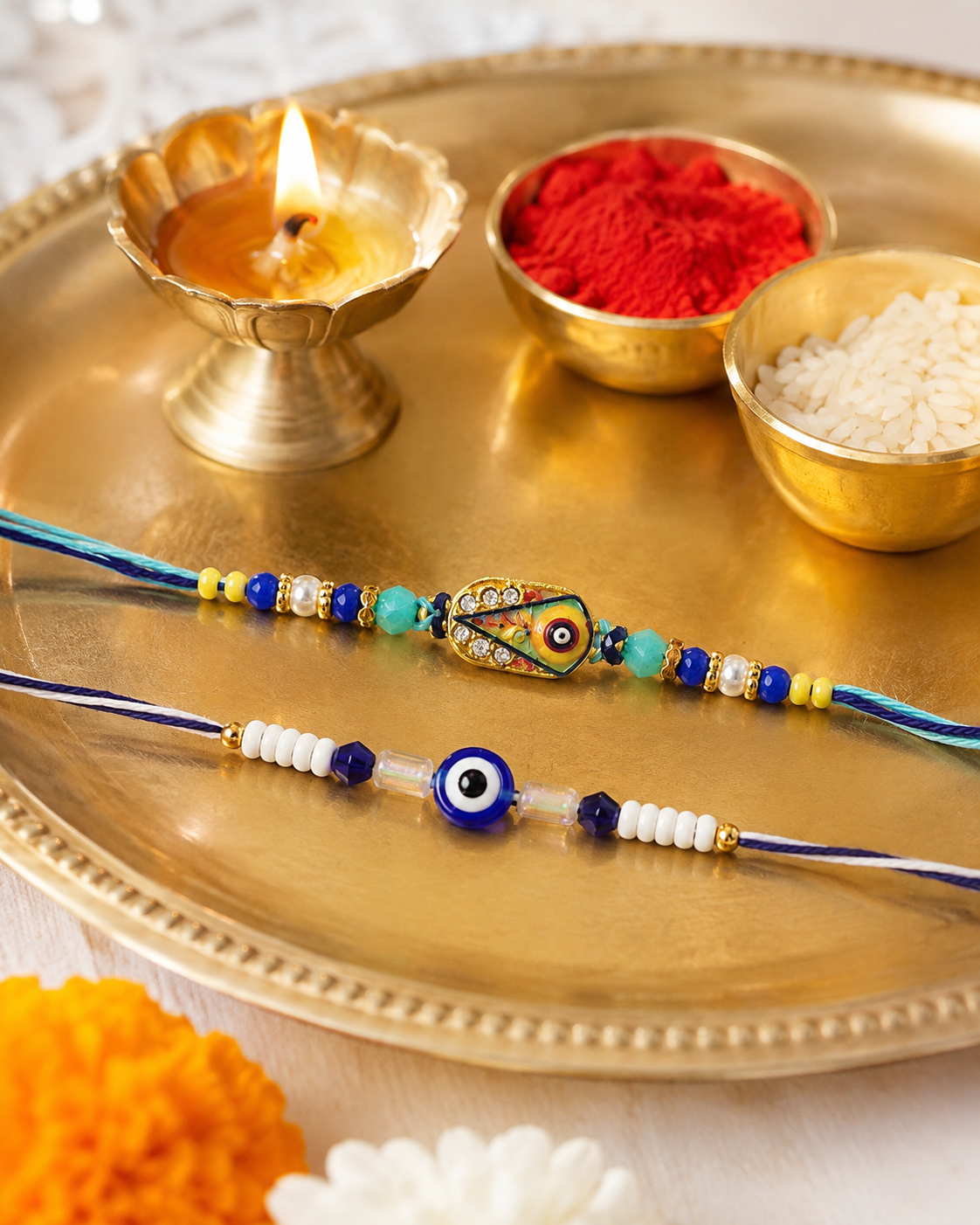 DivoRama Set of 2 Evil Eye Rakhi for Brother | Oxidised Antique Nazar Rakhi with Turquoise Beads | Designer Nazariya Rakhi for Bhaiya Bhai | Raksha Bandhan 2026 Thread Rakhi