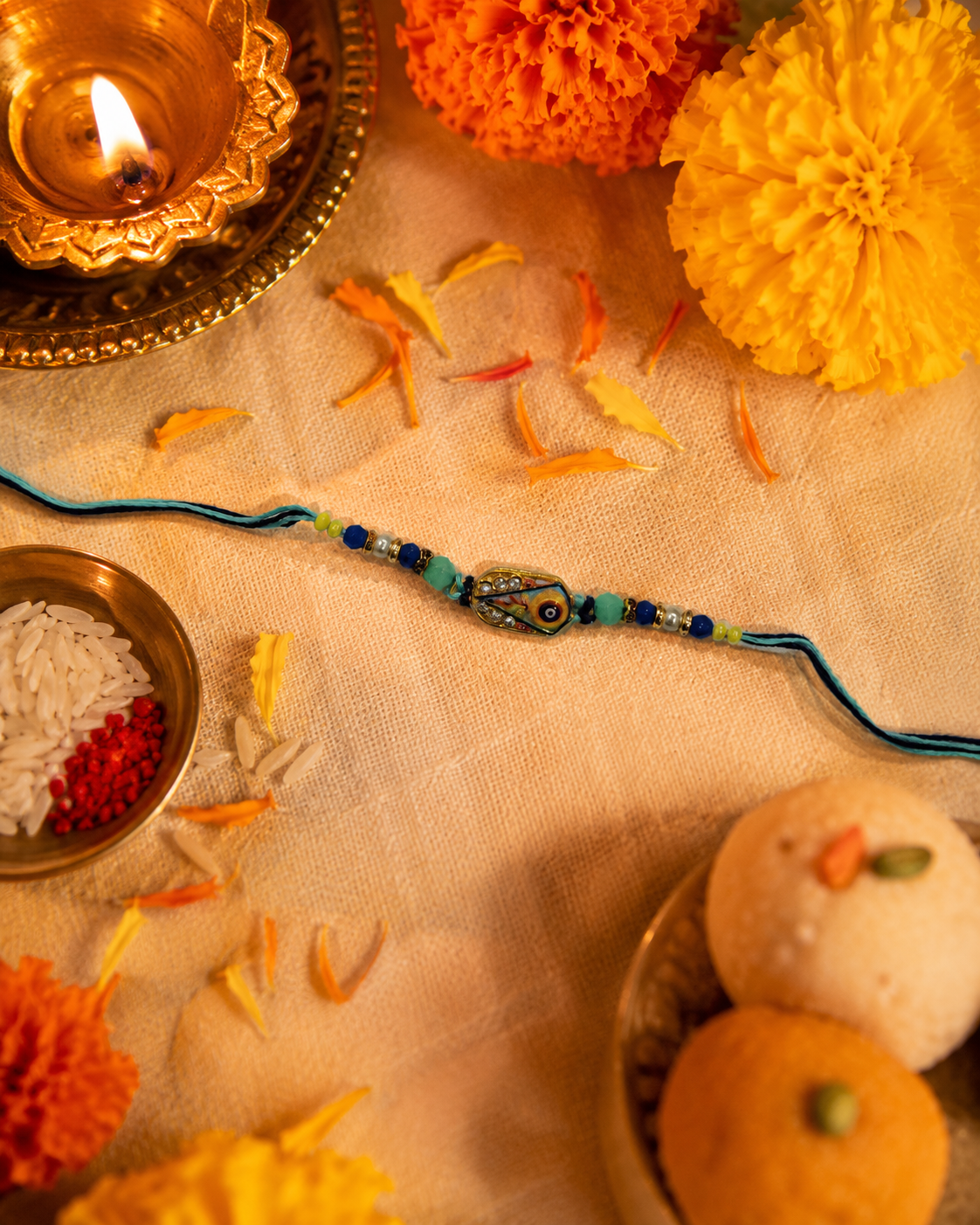 DivoRama Set of 2 Evil Eye Rakhi for Brother | Oxidised Antique Nazar Rakhi with Turquoise Beads | Designer Nazariya Rakhi for Bhaiya Bhai | Raksha Bandhan 2026 Thread Rakhi
