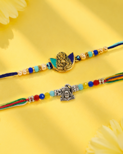 DivoRama Set of 2 Rakhi for Brother | Blue Meenakari Ganpati & Oxidized Silver Shiva Rakhi | Spiritual Designer Rakhi for Bhaiya Bhai | Raksha Bandhan 2026 Thread Rakhi