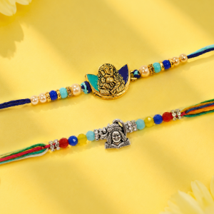 DivoRama Set of 2 Ganesha Rakhi for Brother | Blue Meenakari Ganpati & Oxidised Silver God Rakhi | Spiritual Designer Rakhi for Bhaiya Bhai | Raksha Bandhan 2026 Thread Rakhi