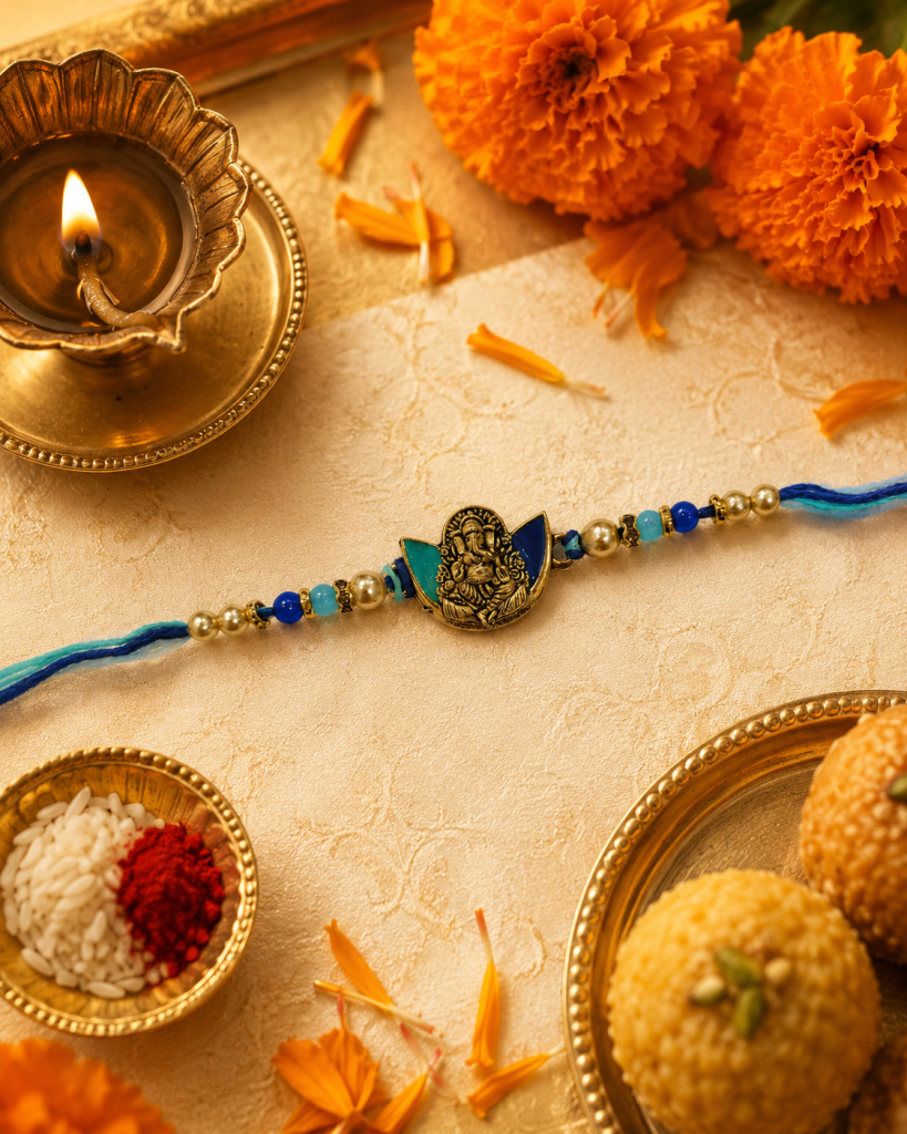 DivoRama Set of 2 Ganesha Rakhi for Brother | Blue Meenakari Ganpati & Oxidised Silver God Rakhi | Spiritual Designer Rakhi for Bhaiya Bhai | Raksha Bandhan 2026 Thread Rakhi