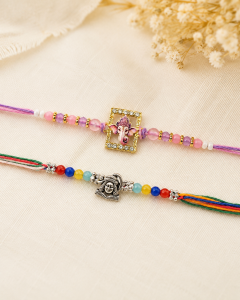 DivoRama Set of 2 Ganesha & Shiva Rakhi for Brother | Stone Ganpati & Oxidised Silver Mahadev Beaded Rakhi| Premium Spiritual Rakhi for Bhaiya Bhai | Raksha Bandhan 2026