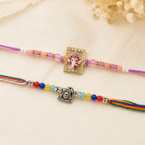 DivoRama Set of 2 Ganesha & Shiva Rakhi for Brother | AD Stone Ganpati & Oxidised Silver Mahadev Rakhi with Pink Beads | Premium Spiritual Rakhi for Bhaiya Bhai | Raksha Bandhan 2026