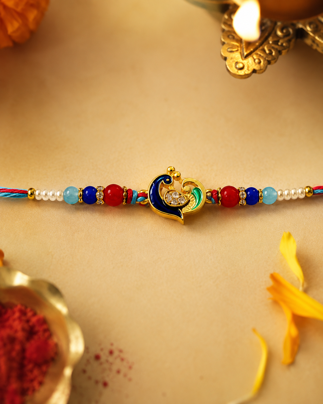 DivoRama Set of 2 Peacock Rakhi for Brother | Meenakari Mor Heart & Oxidised Silver God Rakhi with Pearls | Designer Spiritual Rakhi for Bhaiya Bhai | Raksha Bandhan 2026 Thread Rakhi