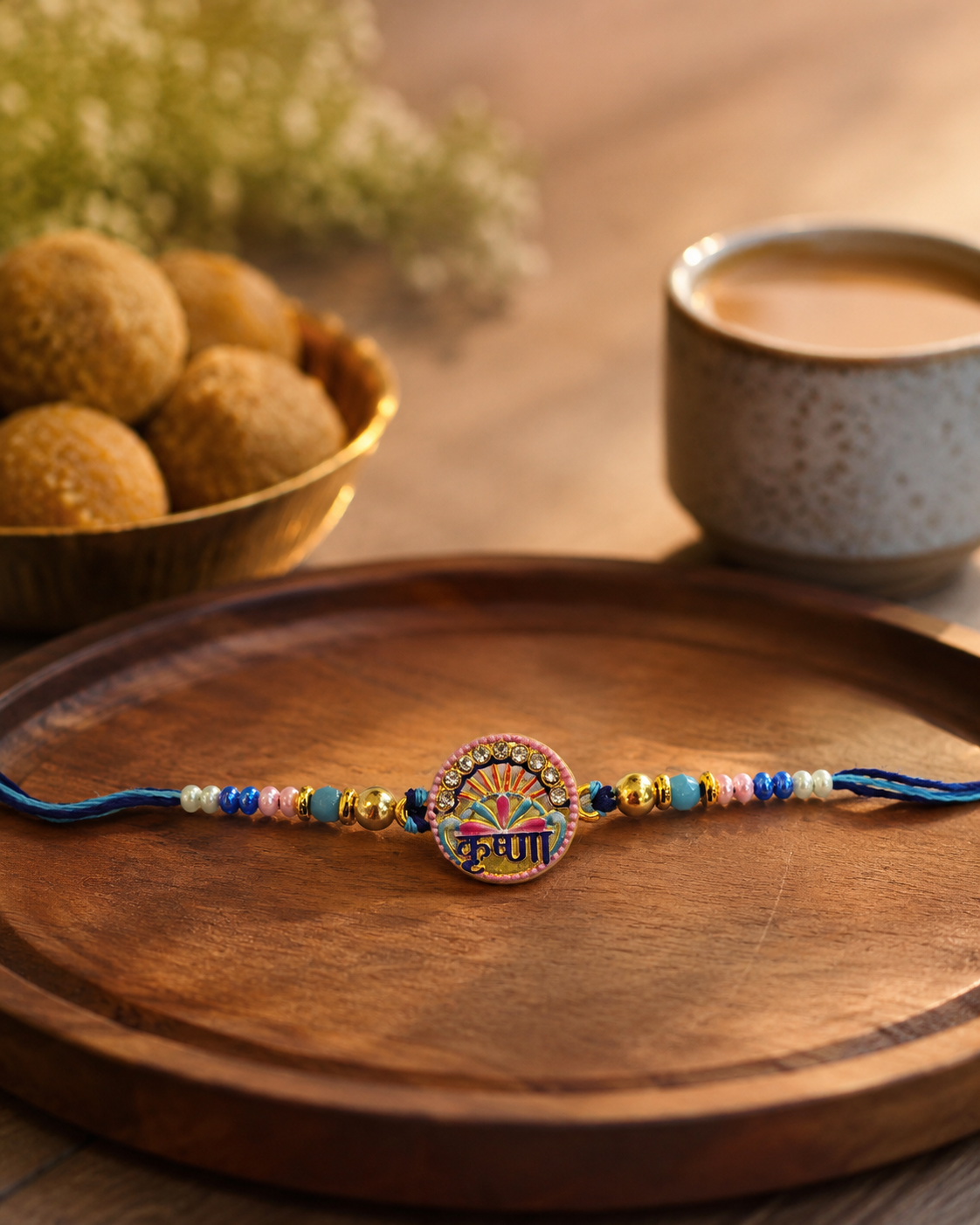 DivoRama Set of 2 Handmade Beaded Rakhi for Brother | Phool Bead-Art & Oxidised Silver God Rakhi | Designer Spiritual Rakhi for Bhaiya Bhai | Raksha Bandhan 2026 Thread Rakhi