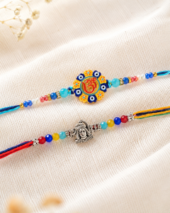 DivoRama Set of 2 Rakhis for Brother | Floral Meenakari Om & Oxidised Silver Mahadev Rakhi | Spiritual Designer Rakhi for Bhaiya Bhai | Raksha Bandhan 2026 Thread Rakhi