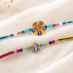 DivoRama Set of 2 Om Rakhi for Brother | Floral Meenakari Om & Oxidised Silver Mahadev Rakhi | Spiritual Designer Rakhi for Bhaiya Bhai | Raksha Bandhan 2026 Thread Rakhi