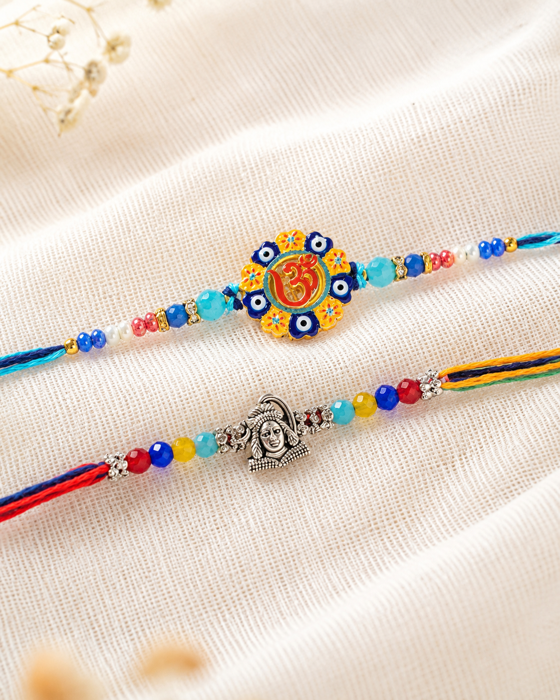 DivoRama Set of 2 Om Rakhi for Brother | Floral Meenakari Om & Oxidised Silver Mahadev Rakhi | Spiritual Designer Rakhi for Bhaiya Bhai | Raksha Bandhan 2026 Thread Rakhi