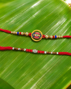 DivoRama Set of 2 Rakhis for Brother | Enamel Medallion & Sandalwood Beaded Rakhi | Traditional Designer Rakhi for Bhaiya Bhai | Raksha Bandhan 2026 Thread Rakhi