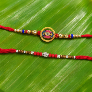 DivoRama Set of 2 Meenakari Rakhi for Brother | Enamel Medallion & Sandalwood Bead Rakhi with Kundan Stone | Traditional Designer Rakhi for Bhaiya Bhai | Raksha Bandhan 2026 Thread Rakhi