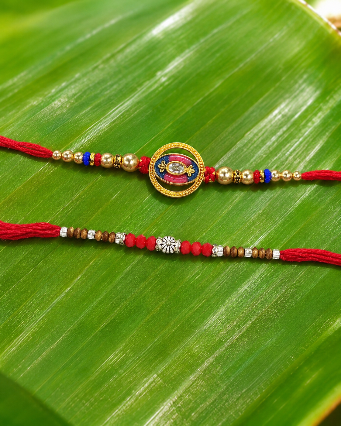 DivoRama Set of 2 Meenakari Rakhi for Brother | Enamel Medallion & Sandalwood Bead Rakhi with Kundan Stone | Traditional Designer Rakhi for Bhaiya Bhai | Raksha Bandhan 2026 Thread Rakhi