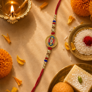 DivoRama Set of 2 Meenakari Rakhi for Brother | Enamel Medallion & Sandalwood Bead Rakhi with Kundan Stone | Traditional Designer Rakhi for Bhaiya Bhai | Raksha Bandhan 2026 Thread Rakhi