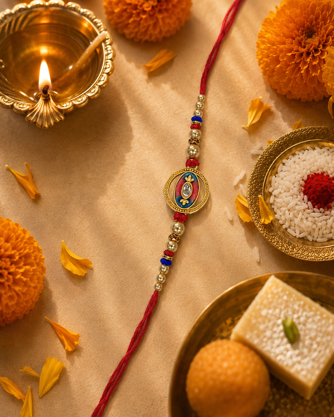 DivoRama Set of 2 Meenakari Rakhi for Brother | Enamel Medallion & Sandalwood Bead Rakhi with Kundan Stone | Traditional Designer Rakhi for Bhaiya Bhai | Raksha Bandhan 2026 Thread Rakhi