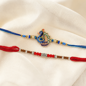 DivoRama Set of 2 Peacock Rakhi for Brother | 3D Mor Bird Charm & Sandalwood Bead Rakhi with Pearls | Designer Rakhi for Bhaiya Bhai | Raksha Bandhan 2026 Thread Rakhi