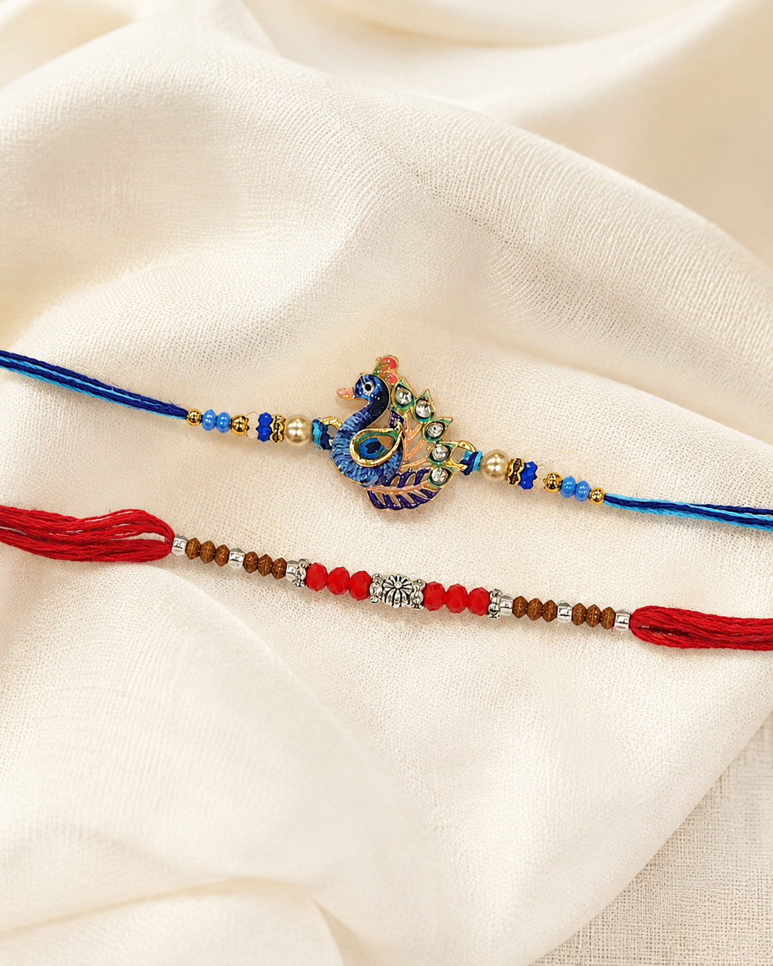 DivoRama Set of 2 Peacock Rakhi for Brother | 3D Mor Bird Charm & Sandalwood Bead Rakhi with Pearls | Designer Rakhi for Bhaiya Bhai | Raksha Bandhan 2026 Thread Rakhi
