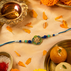 DivoRama Set of 2 Meenakari Rakhi for Brother | Star Enamel Medallion & Sandalwood Bead Rakhi with Kundan | Traditional Designer Rakhi for Bhaiya Bhai | Raksha Bandhan 2026 Thread Rakhi