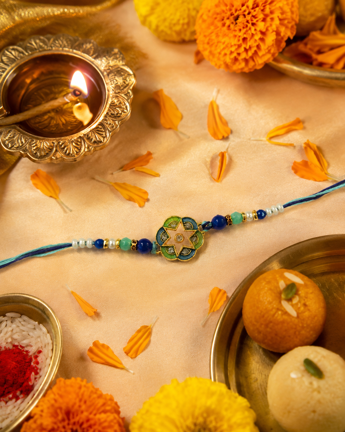 DivoRama Set of 2 Meenakari Rakhi for Brother | Star Enamel Medallion & Sandalwood Bead Rakhi with Kundan | Traditional Designer Rakhi for Bhaiya Bhai | Raksha Bandhan 2026 Thread Rakhi