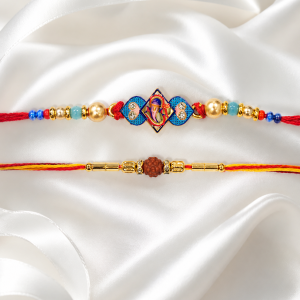 DivoRama Set of 2 Krishna & Rudraksha Rakhi for Brother | Radha Krishna Meenakari & Rudraksha Bead Rakhi | Spiritual Designer Rakhi for Bhaiya Bhai | Raksha Bandhan 2026 Thread Rakhi