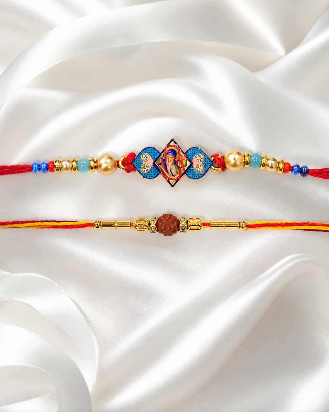 DivoRama Set of 2 Krishna & Rudraksha Rakhi for Brother | Radha Krishna Meenakari & Rudraksha Bead Rakhi | Spiritual Designer Rakhi for Bhaiya Bhai | Raksha Bandhan 2026 Thread Rakhi