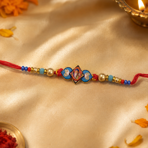 DivoRama Set of 2 Krishna & Rudraksha Rakhi for Brother | Radha Krishna Meenakari & Rudraksha Bead Rakhi | Spiritual Designer Rakhi for Bhaiya Bhai | Raksha Bandhan 2026 Thread Rakhi