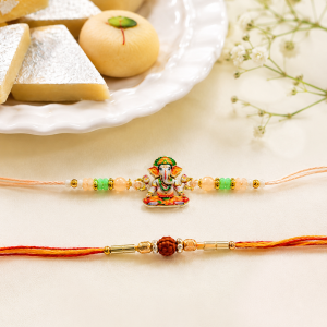 DivoRama Set of 2 Ganesha & Rudraksha Rakhi for Brother | Meenakari Ganpati & Rudraksha Bead Rakhi | Spiritual Designer Rakhi for Bhaiya Bhai | Raksha Bandhan 2026 Thread Rakhi