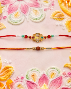 DivoRama Set of 2 Rakhi for Brother | Bhai Name Rakhi & Rudraksha Bead Rakhi | Designer Spiritual Rakhi for Bhaiya Bhai | Raksha Bandhan 2026 Thread Rakhi