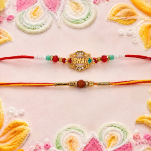 DivoRama Set of 2 BHAI Rakhi for Brother | AD Stone Bhai Name Rakhi & Rudraksha Bead Rakhi | Designer Spiritual Rakhi for Bhaiya Bhai | Raksha Bandhan 2026 Thread Rakhi