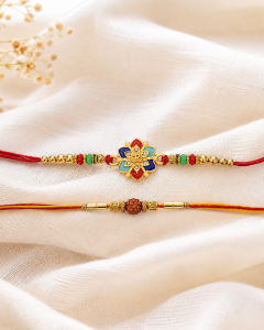 DivoRama Set of 2 Om & Rudraksha Rakhi for Brother | Floral Meenakari Om & Rudraksha Bead Rakhi | Spiritual Designer Rakhi for Bhaiya Bhai | Raksha Bandhan 2026 Thread Rakhi