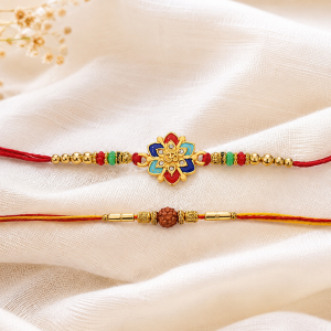 DivoRama Set of 2 Om & Rudraksha Rakhi for Brother | Floral Meenakari Om & Rudraksha Bead Rakhi | Spiritual Designer Rakhi for Bhaiya Bhai | Raksha Bandhan 2026 Thread Rakhi