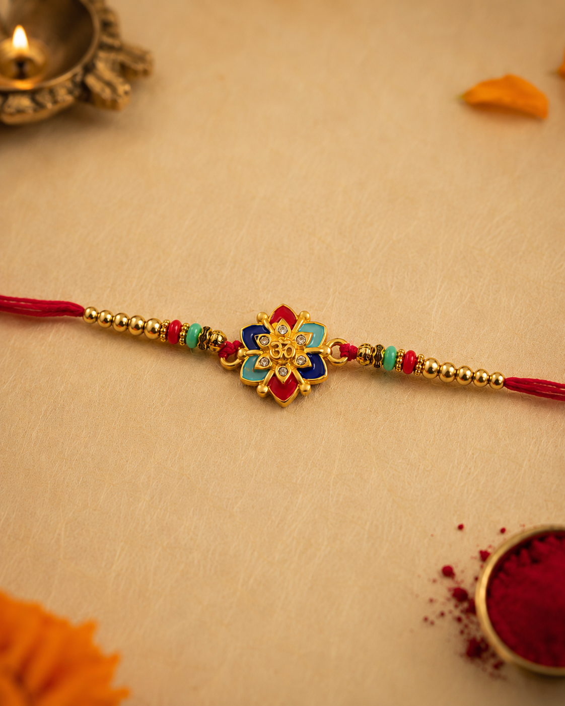 DivoRama Set of 2 Om & Rudraksha Rakhi for Brother | Floral Meenakari Om & Rudraksha Bead Rakhi | Spiritual Designer Rakhi for Bhaiya Bhai | Raksha Bandhan 2026 Thread Rakhi
