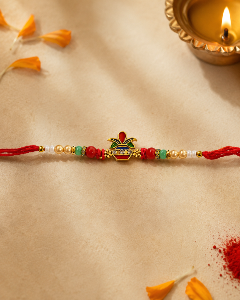DivoRama Set of 2 Kalash & Rudraksha Rakhi for Brother | Auspicious Meenakari Kalash & Rudraksha Bead Rakhi | Traditional Spiritual Rakhi for Bhaiya Bhai | Raksha Bandhan 2026 Thread Rakhi