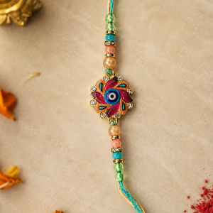 DivoRama Set of 3 Evil Eye Rakhi for Brother | Colourful Nazar Suraksha Flower Rakhi with Pearl Thread Rakhi | Designer Rakhi for Bhaiya Bhai | Raksha Bandhan 2026 Thread Rakhi Combo