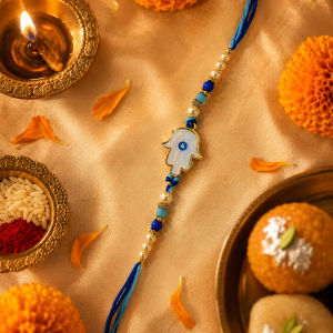 DivoRama Set of 3 Hamsa Evil Eye Rakhi for Brother | Mother of Pearl Nazar Rakhi with Pearl Thread Rakhi | Spiritual Designer Rakhi for Bhaiya Bhai | Raksha Bandhan 2026 Thread Rakhi