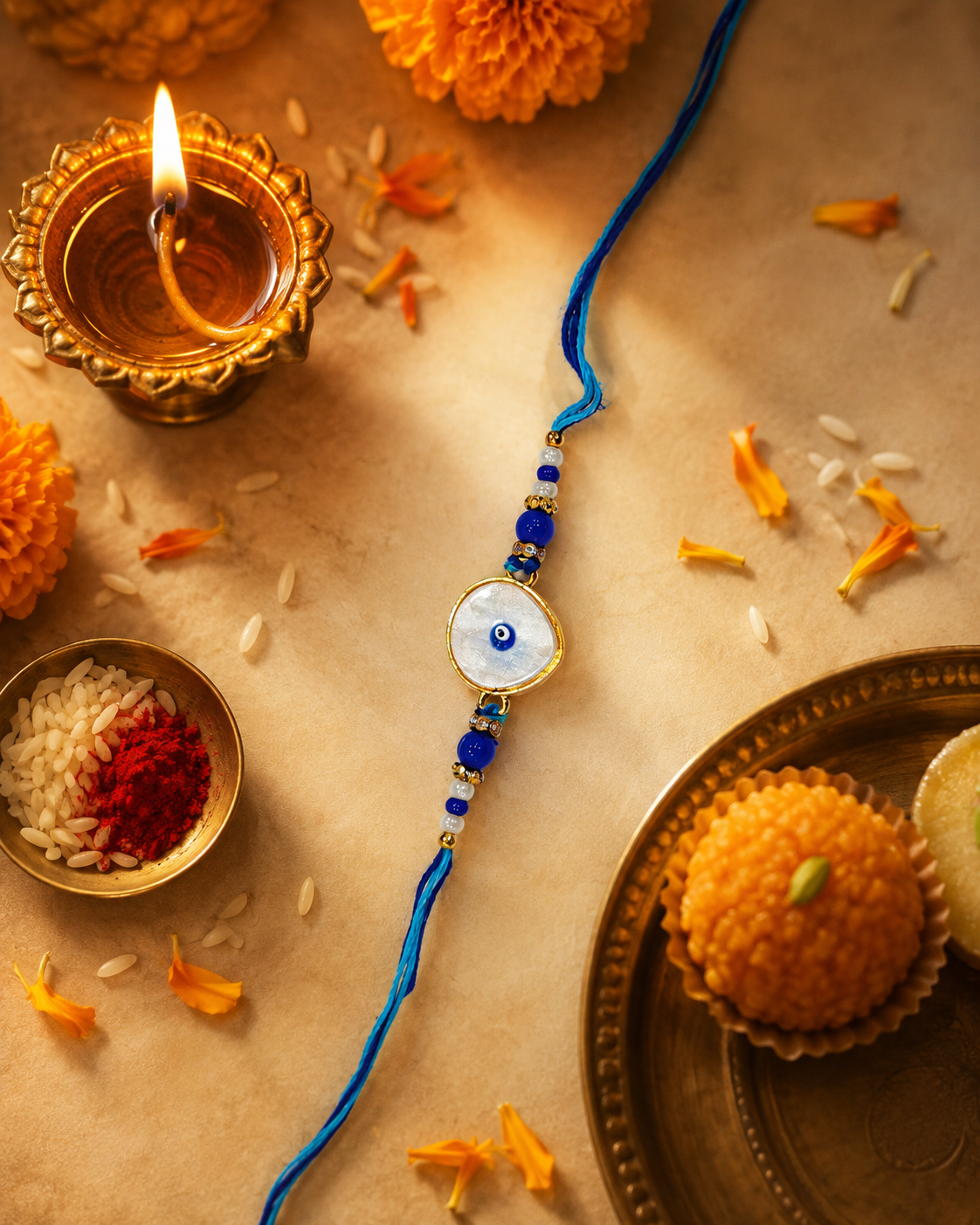 DivoRama Set of 3 Hamsa Evil Eye Rakhi for Brother | Mother of Pearl Nazar Rakhi with Pearl Thread Rakhi | Spiritual Designer Rakhi for Bhaiya Bhai | Raksha Bandhan 2026 Thread Rakhi