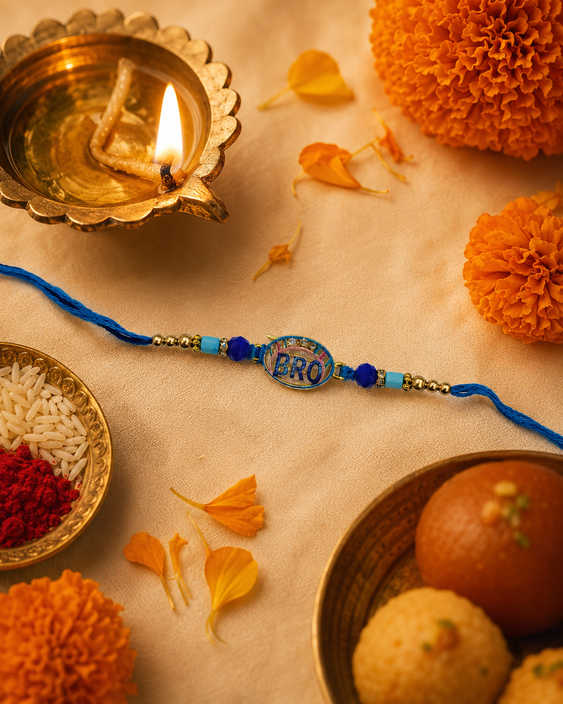 DivoRama Set of 3 BROTHER Rakhi for Brother | Antique Gold BRO & BROTHER Message Rakhi with Pearl Rakhi | Designer Fancy Rakhi for Bhaiya Bhai | Raksha Bandhan 2026 Thread Rakhi