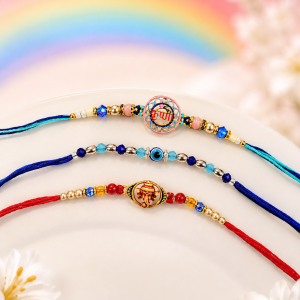 DivoRama Set of 3 Om Spiritual Rakhi for Brother | Om, Evil Eye & Deity Rakhi with Beads | Designer Spiritual Rakhi for Bhaiya Bhai | Raksha Bandhan 2026 Thread Rakhi Combo