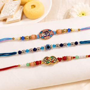 DivoRama Set of 3 Om Rakhi for Brother | Om, Evil Eye & Floral Meenakari Rakhi with Beads | Spiritual Designer Rakhi for Bhaiya Bhai | Raksha Bandhan 2026 Thread Rakhi Combo