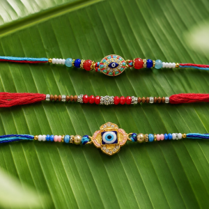 DivoRama Set of 3 Evil Eye Rakhi for Brother | Nazar Suraksha Rakhi with AD Stones & Silver Flower | Designer Nazariya Rakhi for Bhaiya Bhai | Raksha Bandhan 2026 Thread Rakhi