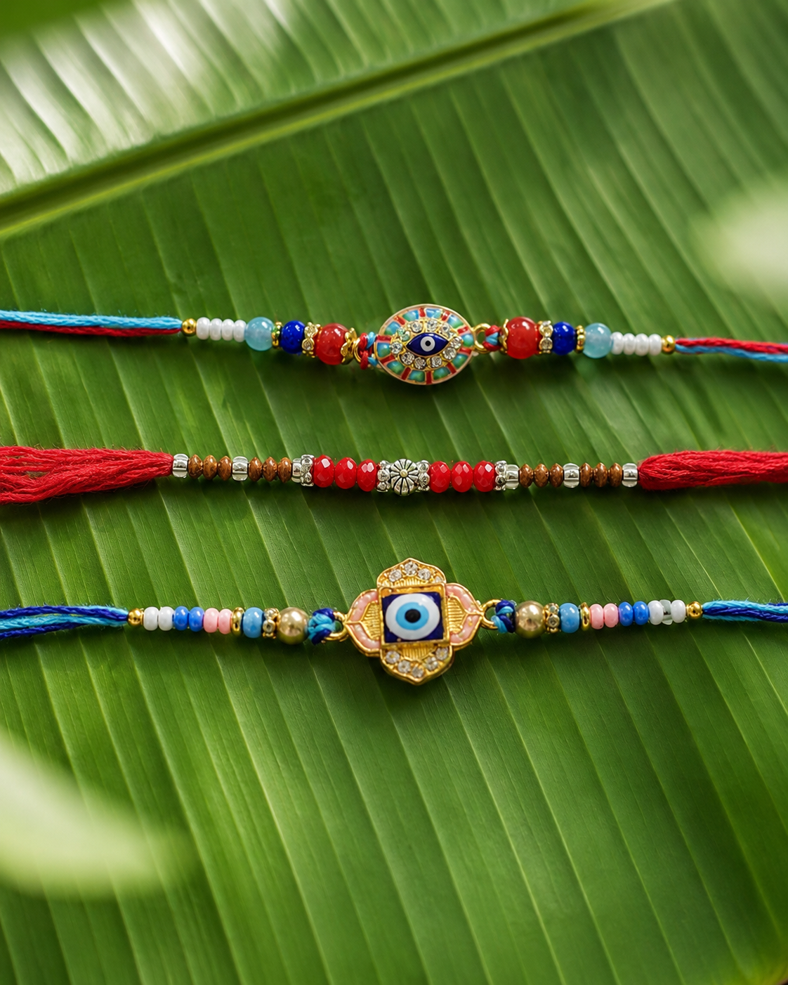 DivoRama Set of 3 Evil Eye Rakhi for Brother | Nazar Suraksha Rakhi with AD Stones & Silver Flower | Designer Nazariya Rakhi for Bhaiya Bhai | Raksha Bandhan 2026 Thread Rakhi