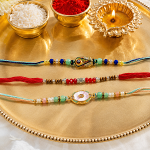 DivoRama Set of 3 Evil Eye & Rudraksha Rakhi for Brother | Nazar, Mother of Pearl & Rudraksha Rakhi | Spiritual Designer Rakhi for Bhaiya Bhai | Raksha Bandhan 2026 Thread Rakhi
