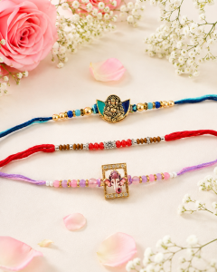 DivoRama Set of 3 Rakhis for Brother | Antique & Stone Ganpati Spiritual Rakhi with Bead Rakhi | Designer Rakhi for Bhaiya Bhai | Raksha Bandhan 2026 Thread Rakhi Combo